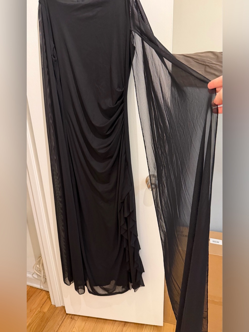 Black Cape Tulle Sleeveless Dress - Picture 3 of 5